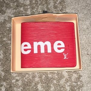 Red wallet genuine leather